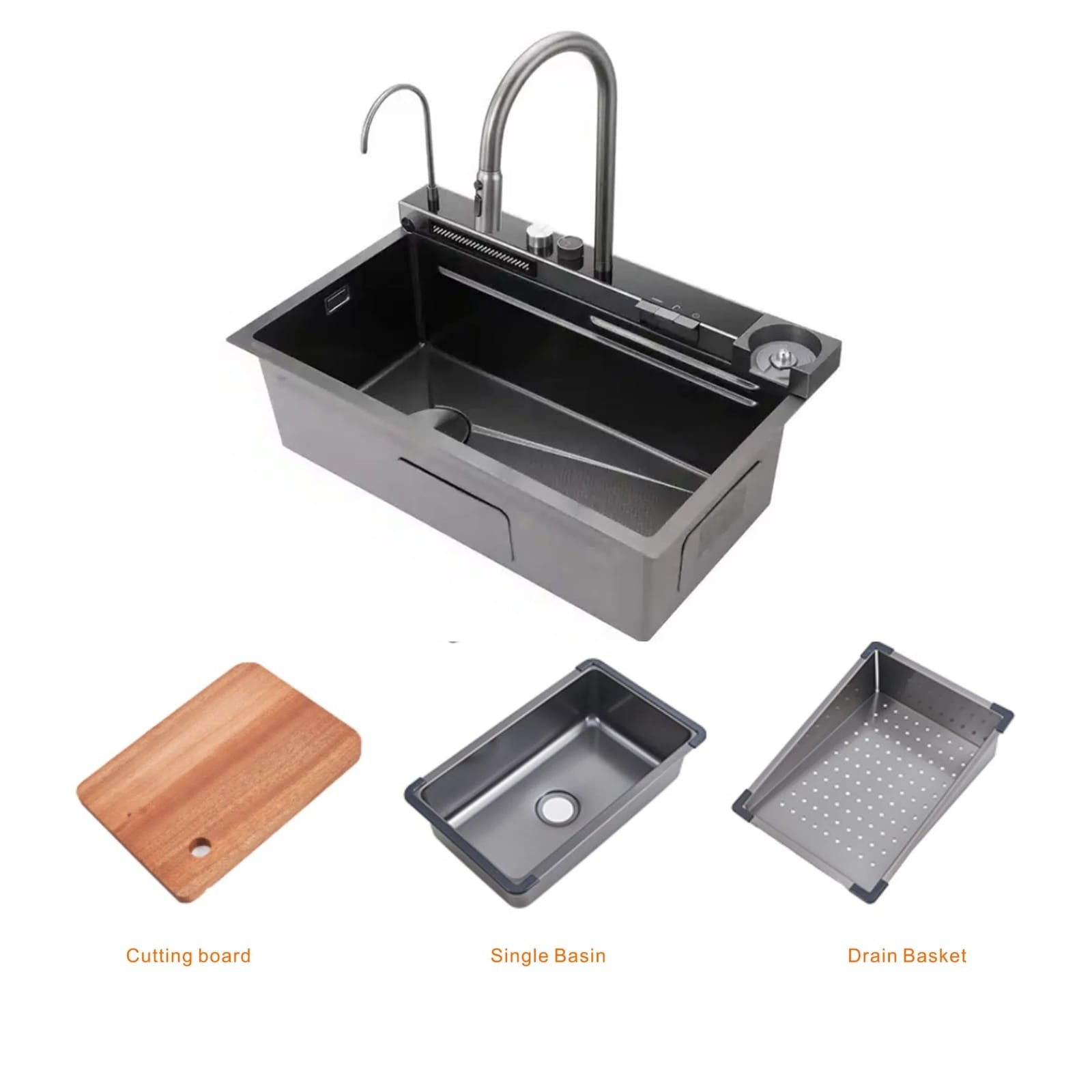 waterfall sink Black Multifunction Kitchen Sink Set