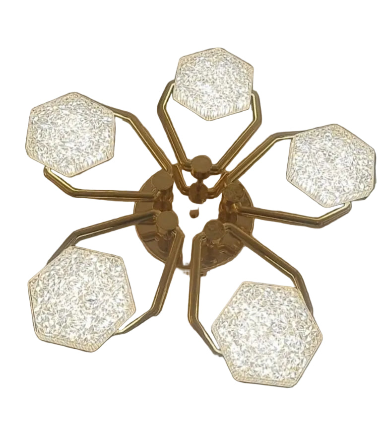 Modern Luxury Hexagon LED Ceiling Chandelier – 5 Head Gold Finish (GL-9071/5)